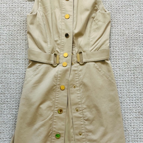 EUC - Michael Kors Tan Sleeveless Snap Front Stretch Cotton Dress - Picture 4 of 10